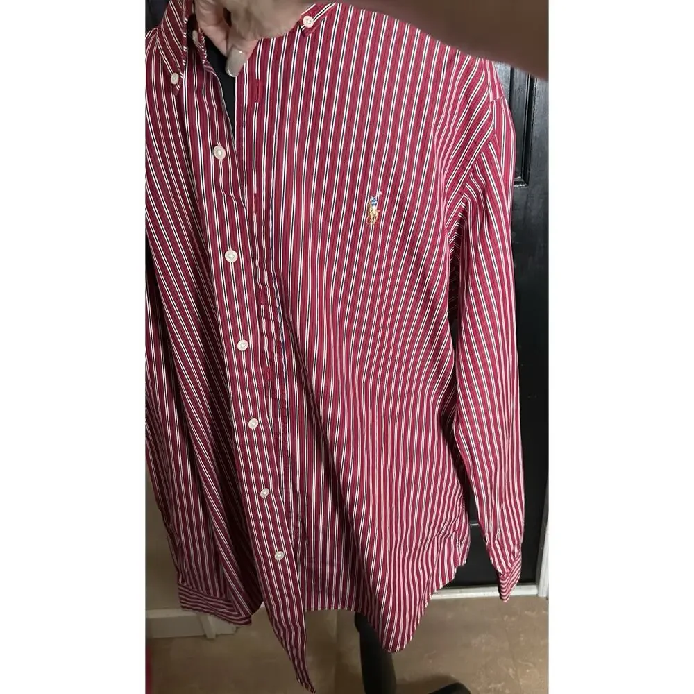 Lauren Ralph Lauren Red and White Striped Button-Down Shirt - Picture 1 of 6